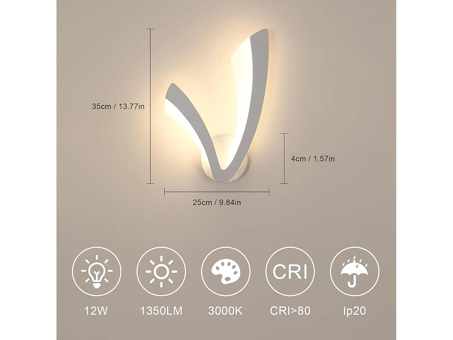 Applique Murale LED Moderne 12W, Luminaire Mural en Acrylique Forme de V, Éclairage Chaleureux 3000K pour Chambre, Salon, Couloirs