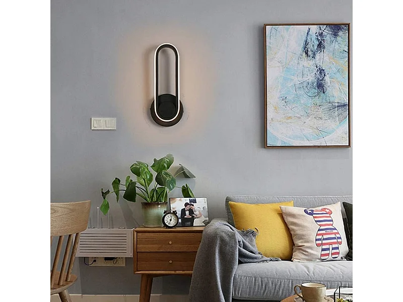Applique murale LED d'intérieur 12W,applique murale pivotante à 330° Lampe de chevet Éclairage design moderne pour escalier (lumière blanche noire)