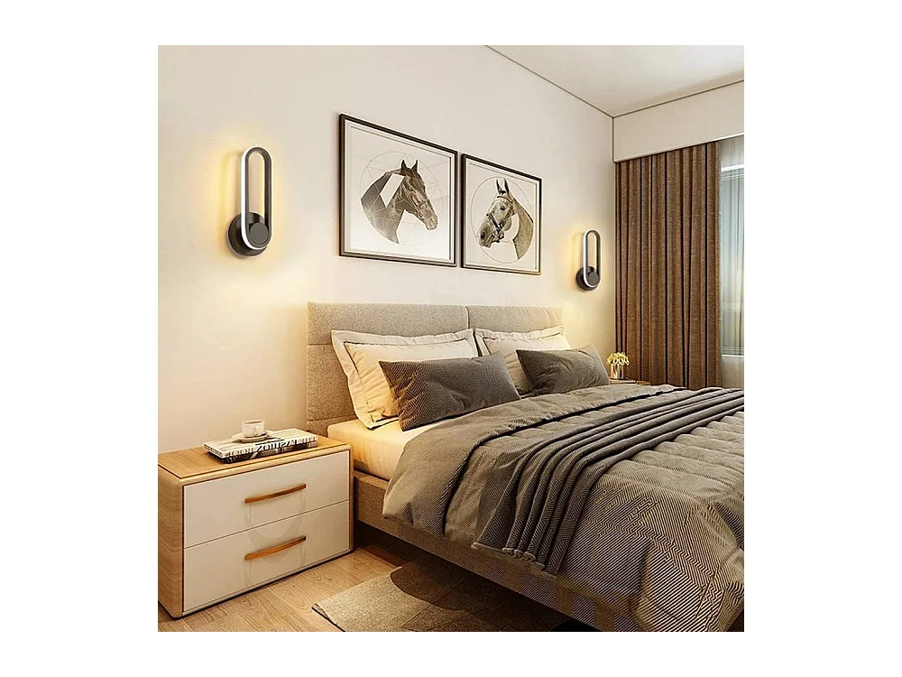 Applique murale LED d'intérieur 12W,applique murale pivotante à 330° Lampe de chevet Éclairage design moderne pour escalier (lumière blanche noire)