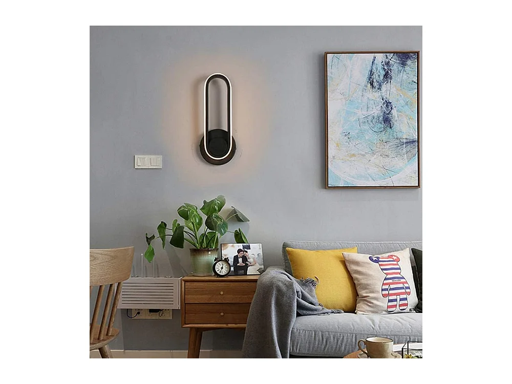 Applique murale LED d'intérieur 12W,applique murale pivotante à 330° Lampe de chevet Éclairage design moderne pour escalier (lumière blanche noire)