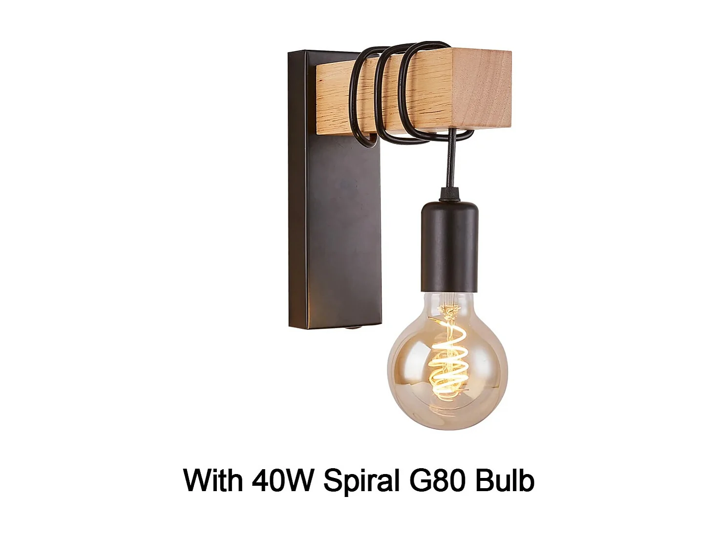 Applique Murale Rétro en Bois – Lampe Vintage E27 avec Ampoule Spirale G80 40W, Idéale pour Chambre, Salle à Manger & Décoration Intérieure