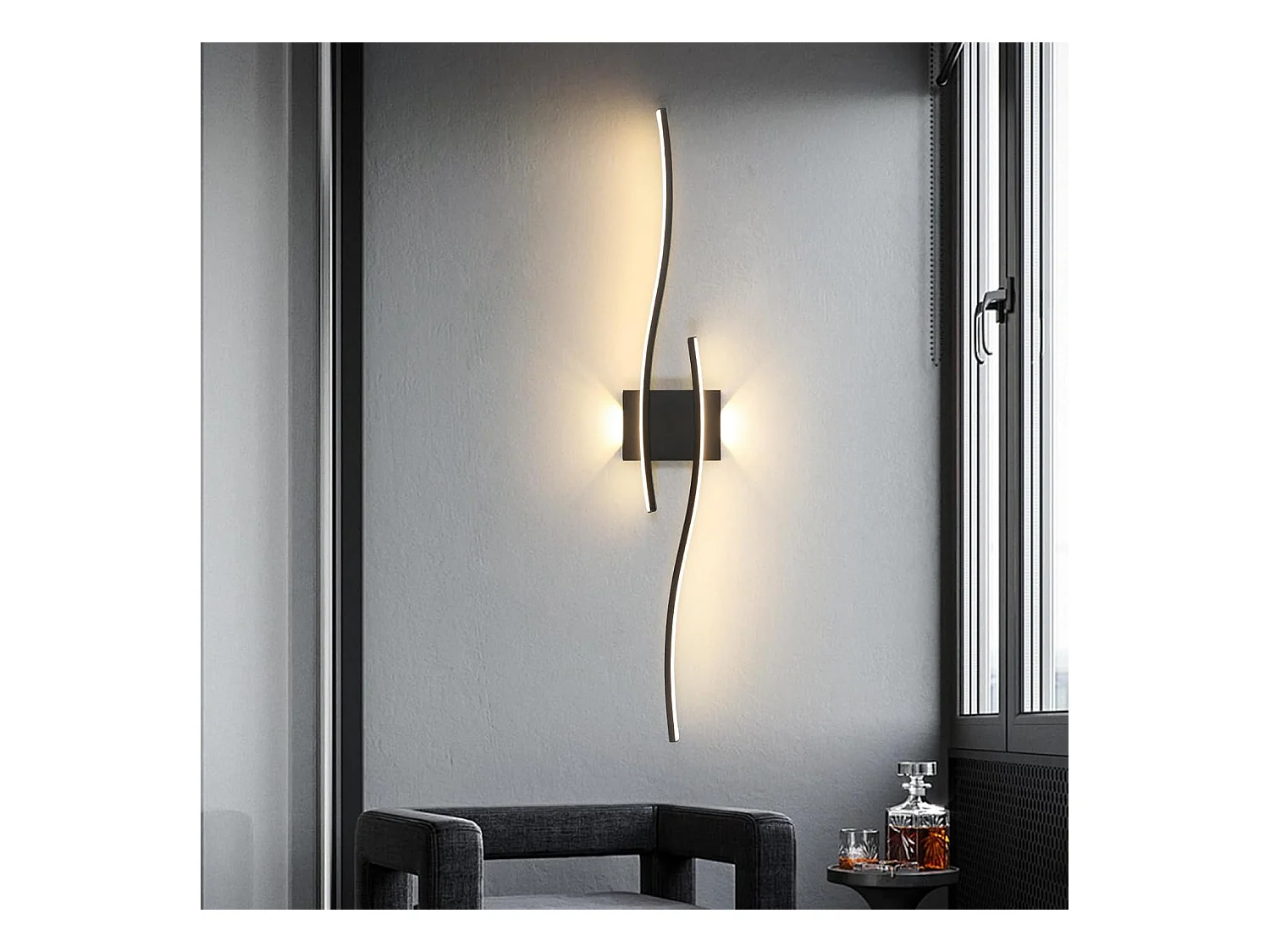 Applique Murale LED Intérieure,Noir Lignes Simples 27W 3000LM Lampe Murale LED Moderne, Éclairage Luminaire Mural LED pour Chambre,Blanc Chaud 3000K