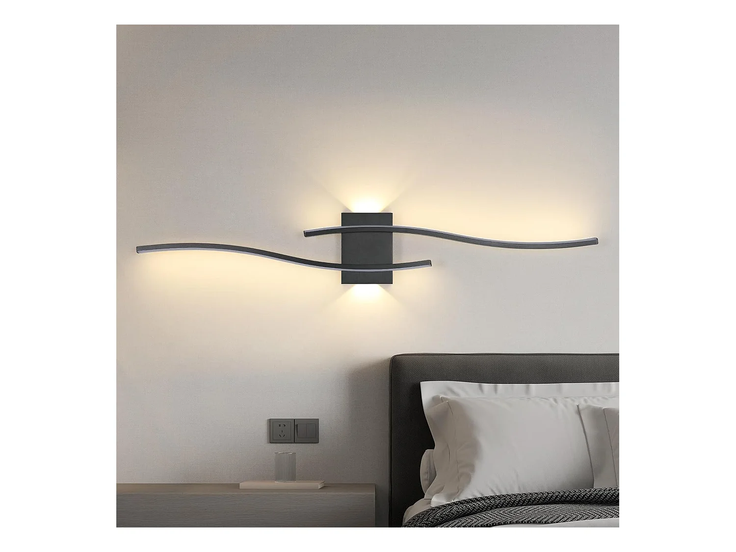 Applique Murale LED Intérieure,Noir Lignes Simples 27W 3000LM Lampe Murale LED Moderne, Éclairage Luminaire Mural LED pour Chambre,Blanc Chaud 3000K