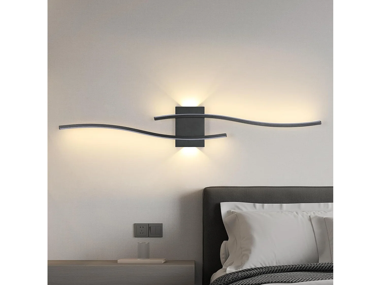 Applique Murale LED Intérieure,Noir Lignes Simples 27W 3000LM Lampe Murale LED Moderne, Éclairage Luminaire Mural LED pour Chambre,Blanc Chaud 3000K