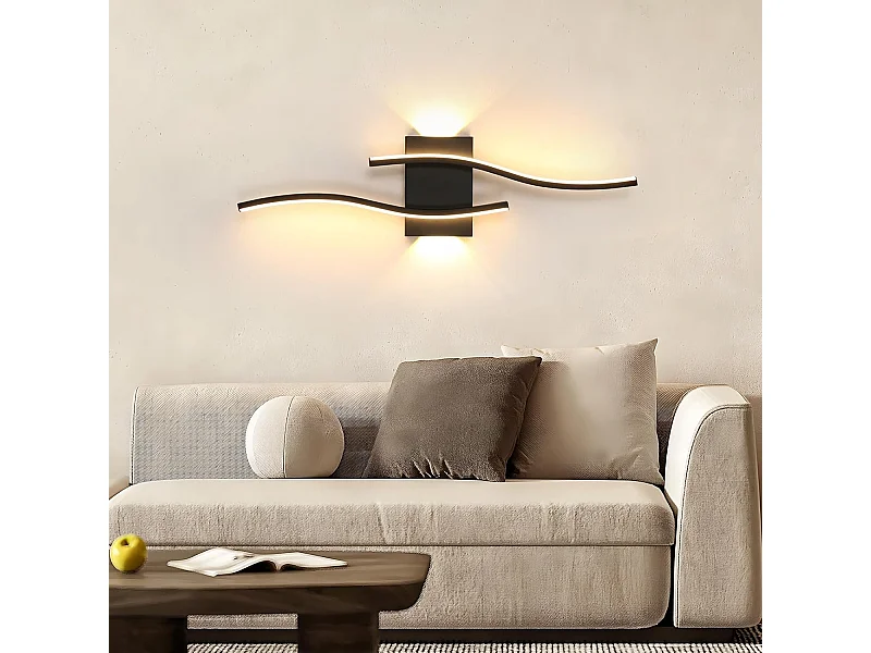 Applique Murale LED Intérieure,20 W Moderne Lampe Murale Noir, Éclairage Mural Interieur Décoratif pour Chambre,Salon,Cuisine,3000K Blanc Chaud (60CM)
