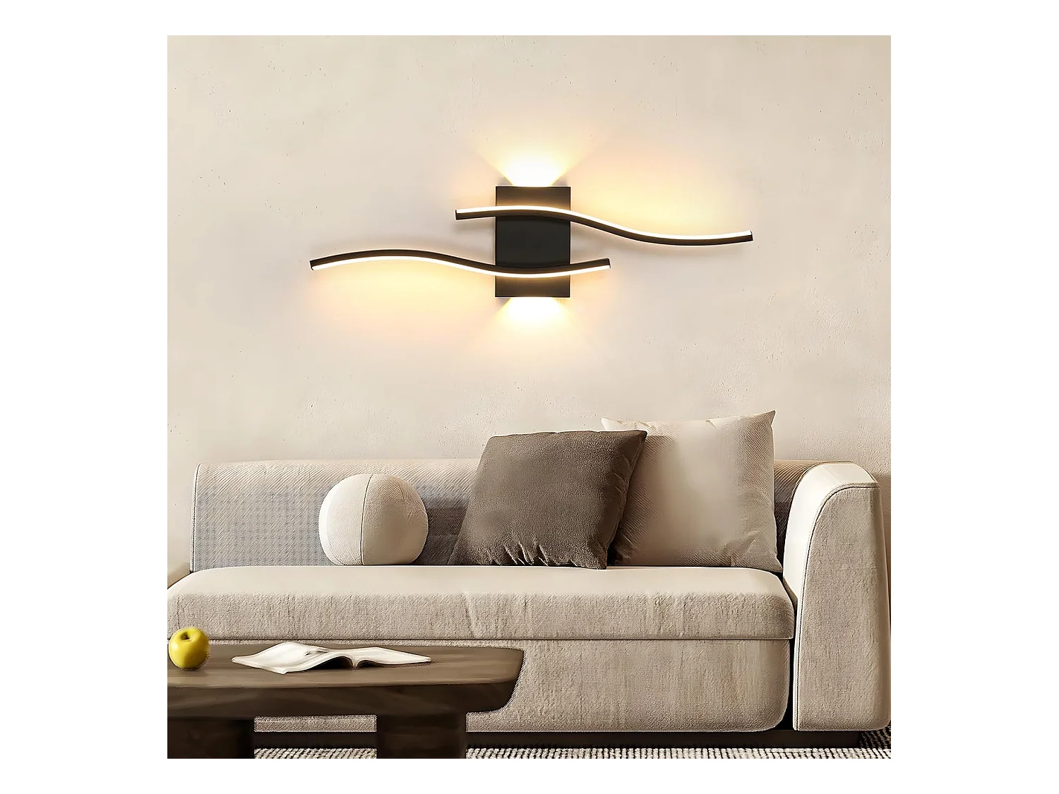 Applique Murale LED Intérieure,20 W Moderne Lampe Murale Noir, Éclairage Mural Interieur Décoratif pour Chambre,Salon,Cuisine,3000K Blanc Chaud (60CM)