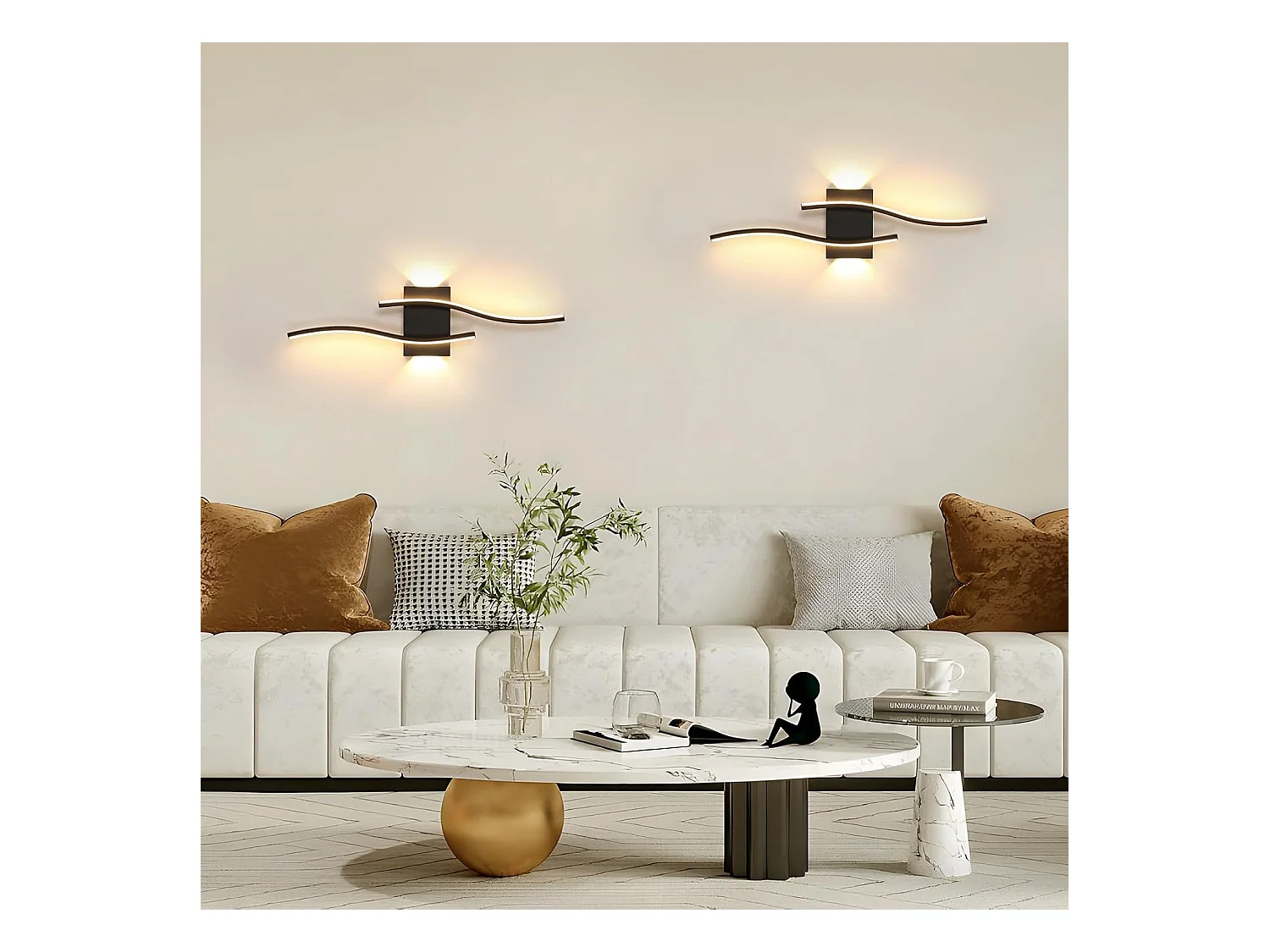 Applique Murale LED Intérieure,20 W Moderne Lampe Murale Noir, Éclairage Mural Interieur Décoratif pour Chambre,Salon,Cuisine,3000K Blanc Chaud (60CM)