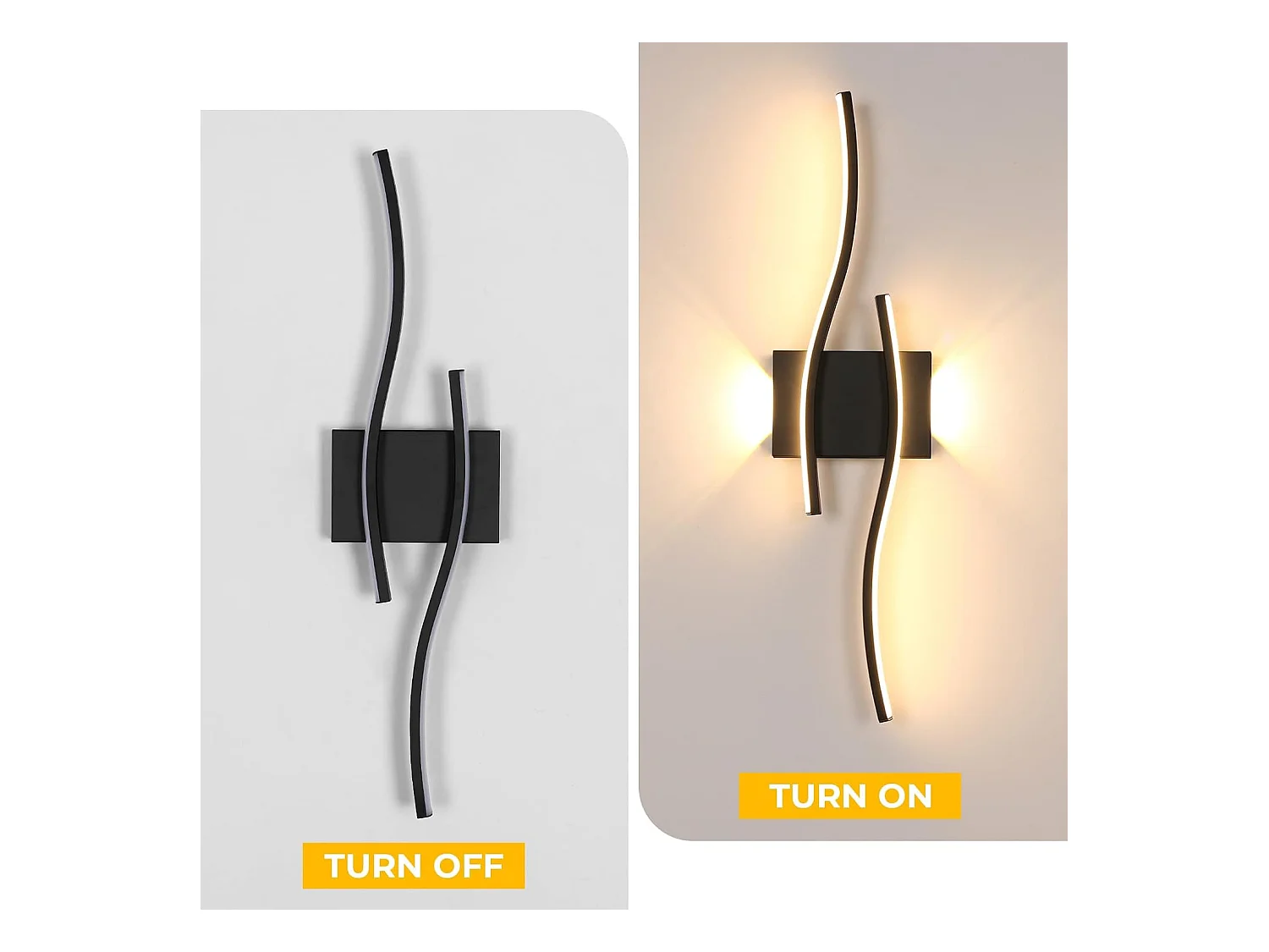 Applique Murale LED Intérieure,20 W Moderne Lampe Murale Noir, Éclairage Mural Interieur Décoratif pour Chambre,Salon,Cuisine,3000K Blanc Chaud (60CM)