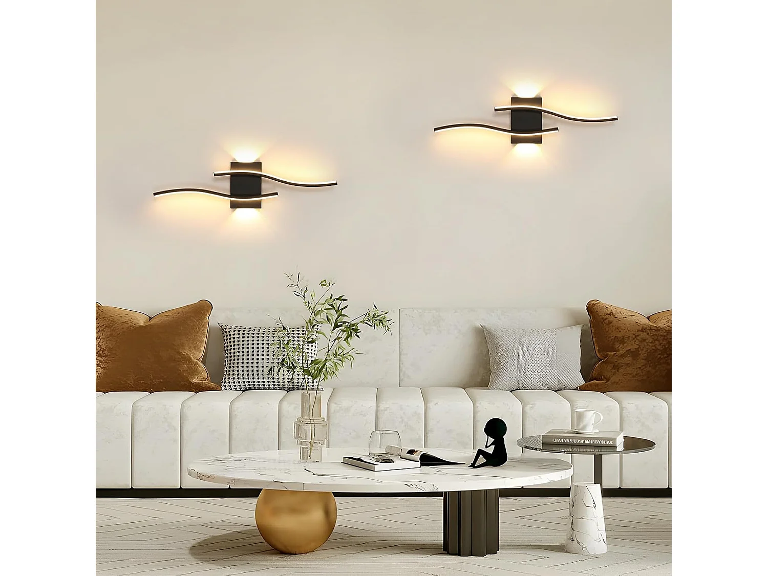 Applique Murale LED Intérieure,20 W Moderne Lampe Murale Noir, Éclairage Mural Interieur Décoratif pour Chambre,Salon,Cuisine,3000K Blanc Chaud (60CM)