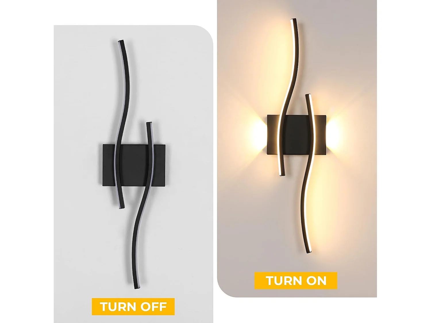 Applique Murale LED Intérieure,20 W Moderne Lampe Murale Noir, Éclairage Mural Interieur Décoratif pour Chambre,Salon,Cuisine,3000K Blanc Chaud (60CM)