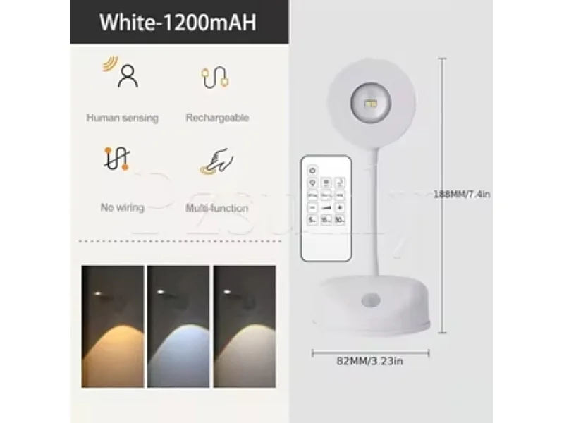 Applique murale sans fil avec détecteur de mouvement, LED rechargeable par USB Type-C, pour cuisine et chambre, blanche, avec télécommande