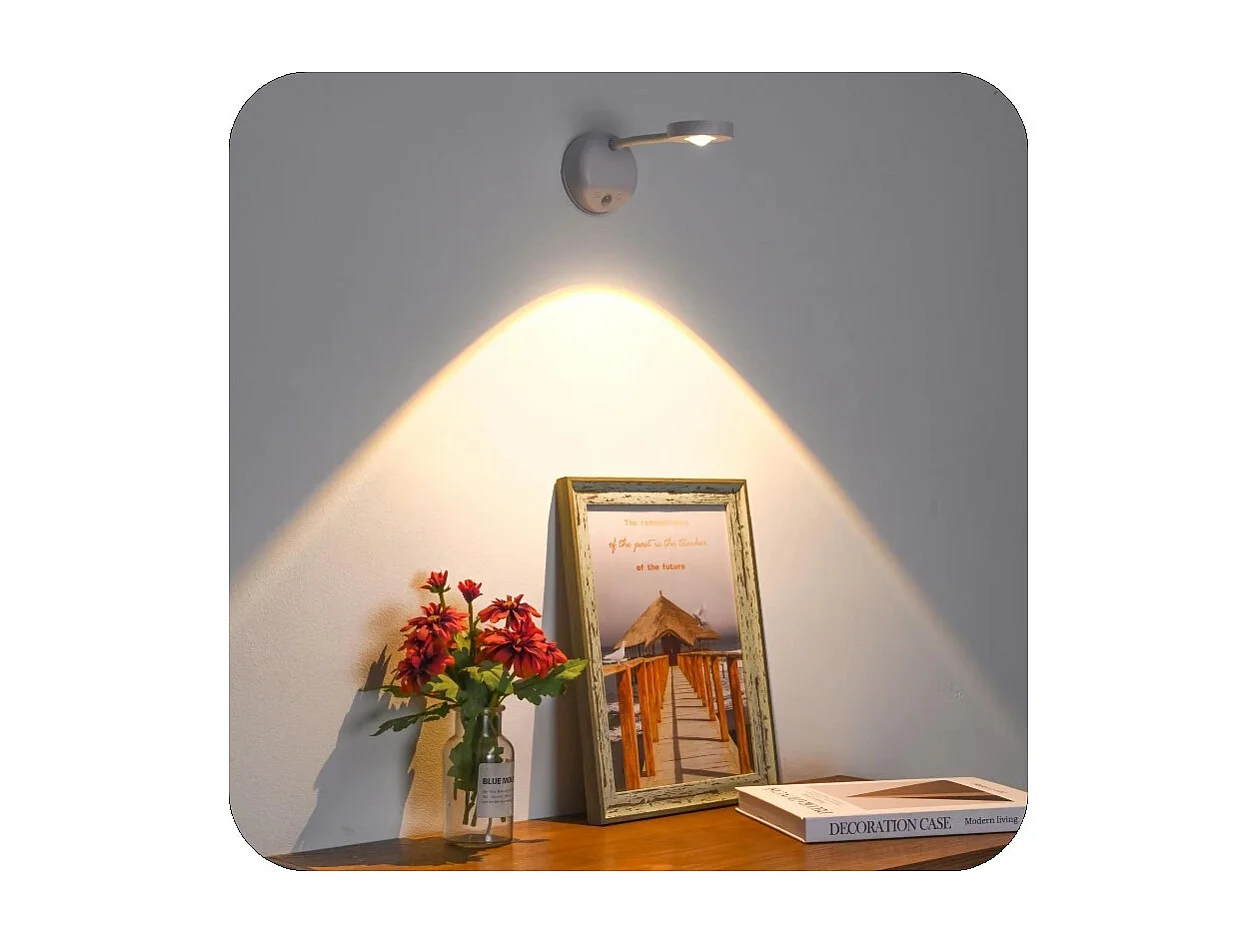 Applique murale sans fil avec détecteur de mouvement, LED rechargeable par USB Type-C, pour cuisine et chambre, blanche, avec télécommande