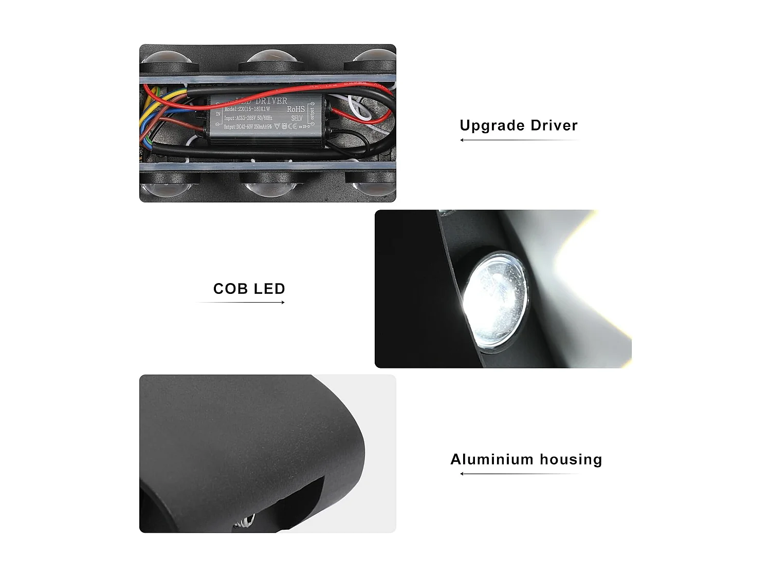 Applique Murale LED Extérieur Intérieur,Noir Moderne Up Down Luminaire Mural,Éclairage Mural pour Salon Chambre Salle de Bain (18W,Blanc Froid 6000K)