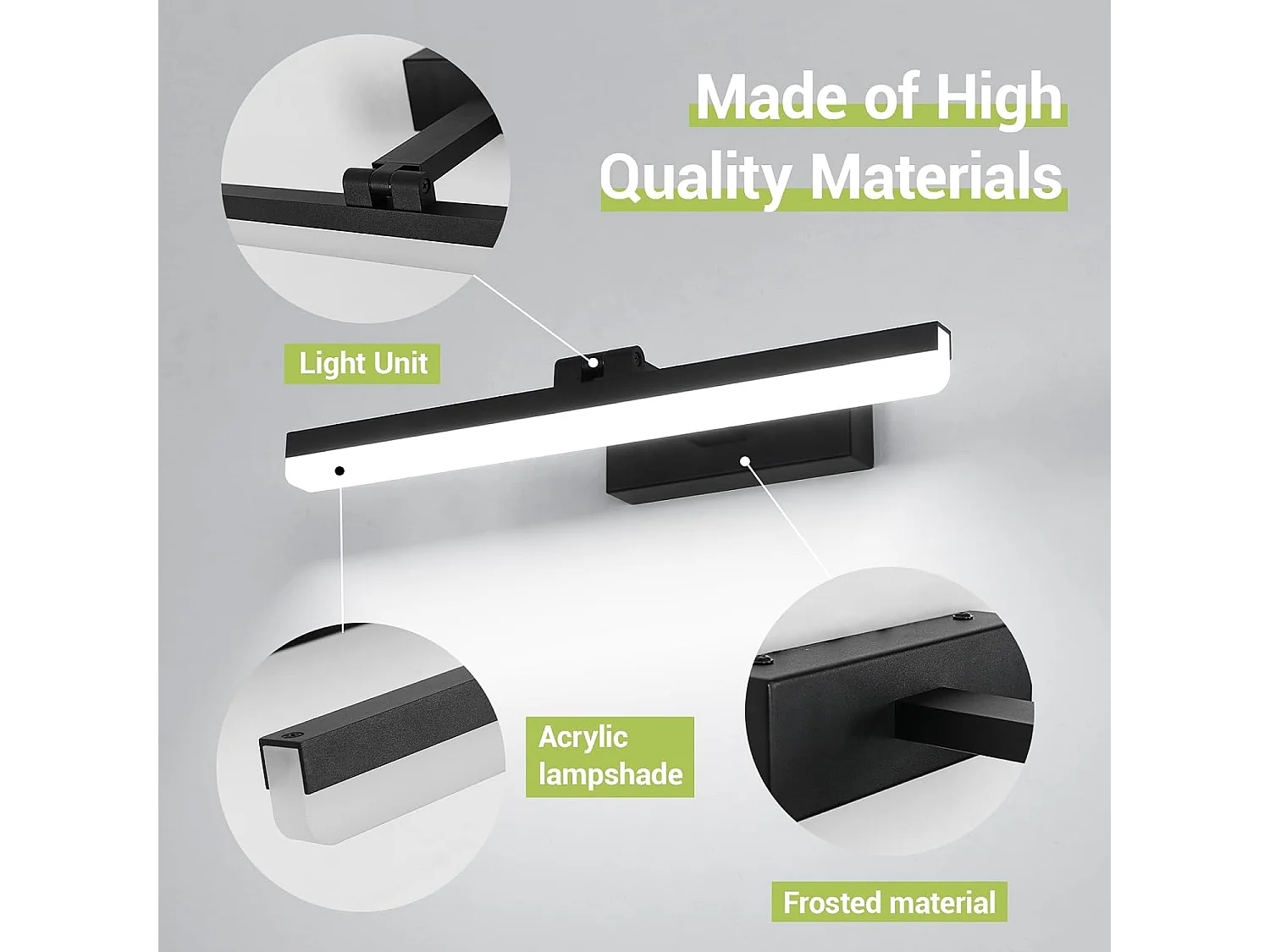 Lampe Miroir LED Salle de Bains 9W 40CM, IP44 Étanche Lumiere Miroir Salle de Bain Moderne, Applique Murale 180° Rotatif 6500K Blanc Froid, Schwarz