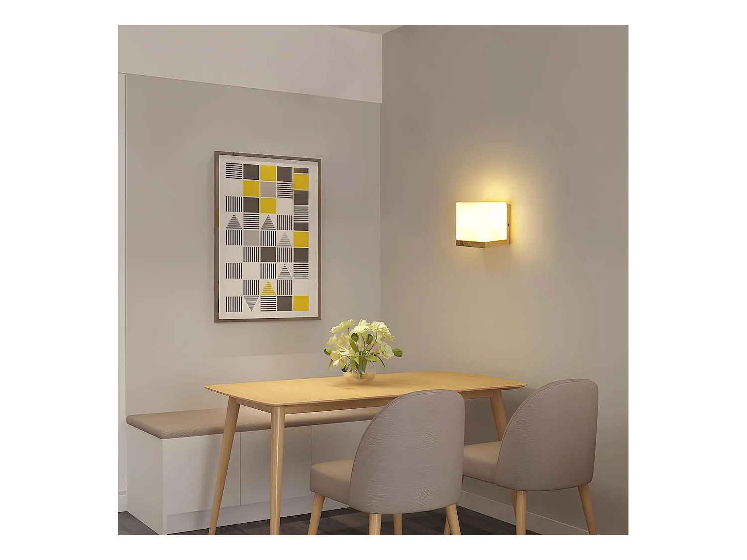 Applique Murale Intérieur Vintage, Moderne Lampe Murale en Bois et Verre, E27 Applique Murale Bois pour Chambre Salon Couloir Salle à Manger, Cuisine