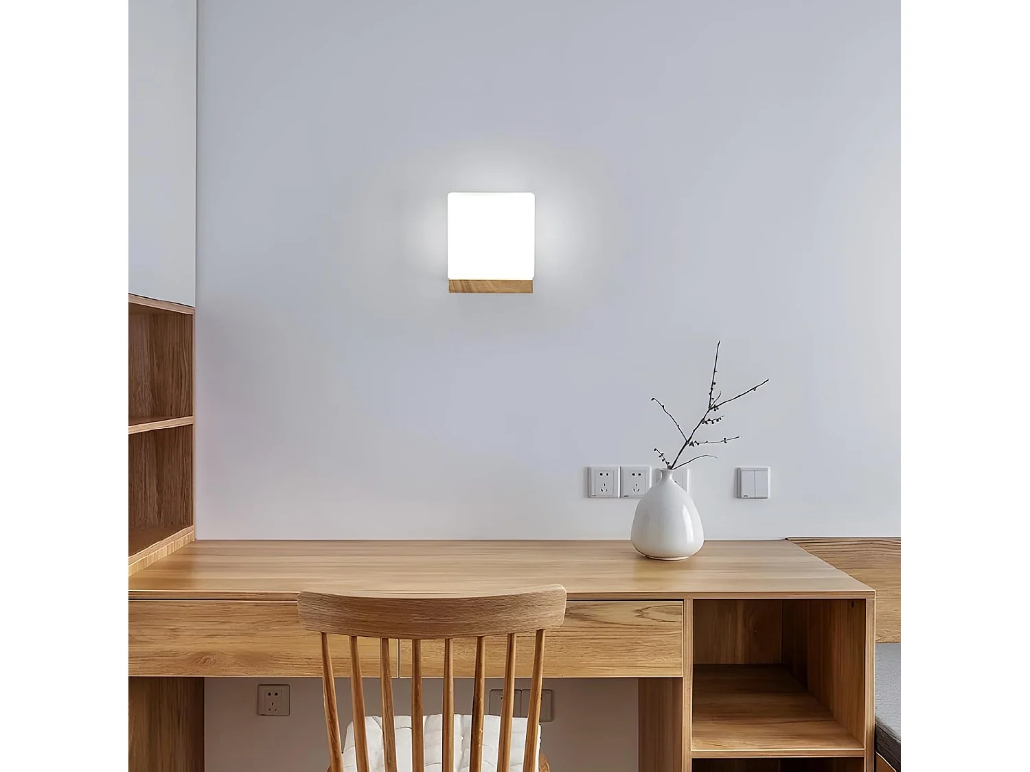 Applique Murale Intérieur Vintage, Moderne Lampe Murale en Bois et Verre, E27 Applique Murale Bois pour Chambre Salon Couloir Salle à Manger, Cuisine