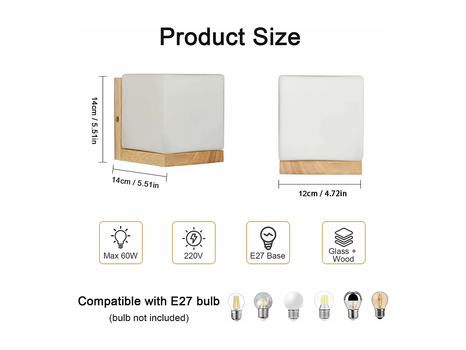 Applique Murale Intérieur Vintage, Moderne Lampe Murale en Bois et Verre, E27 Applique Murale Bois pour Chambre Salon Couloir Salle à Manger, Cuisine