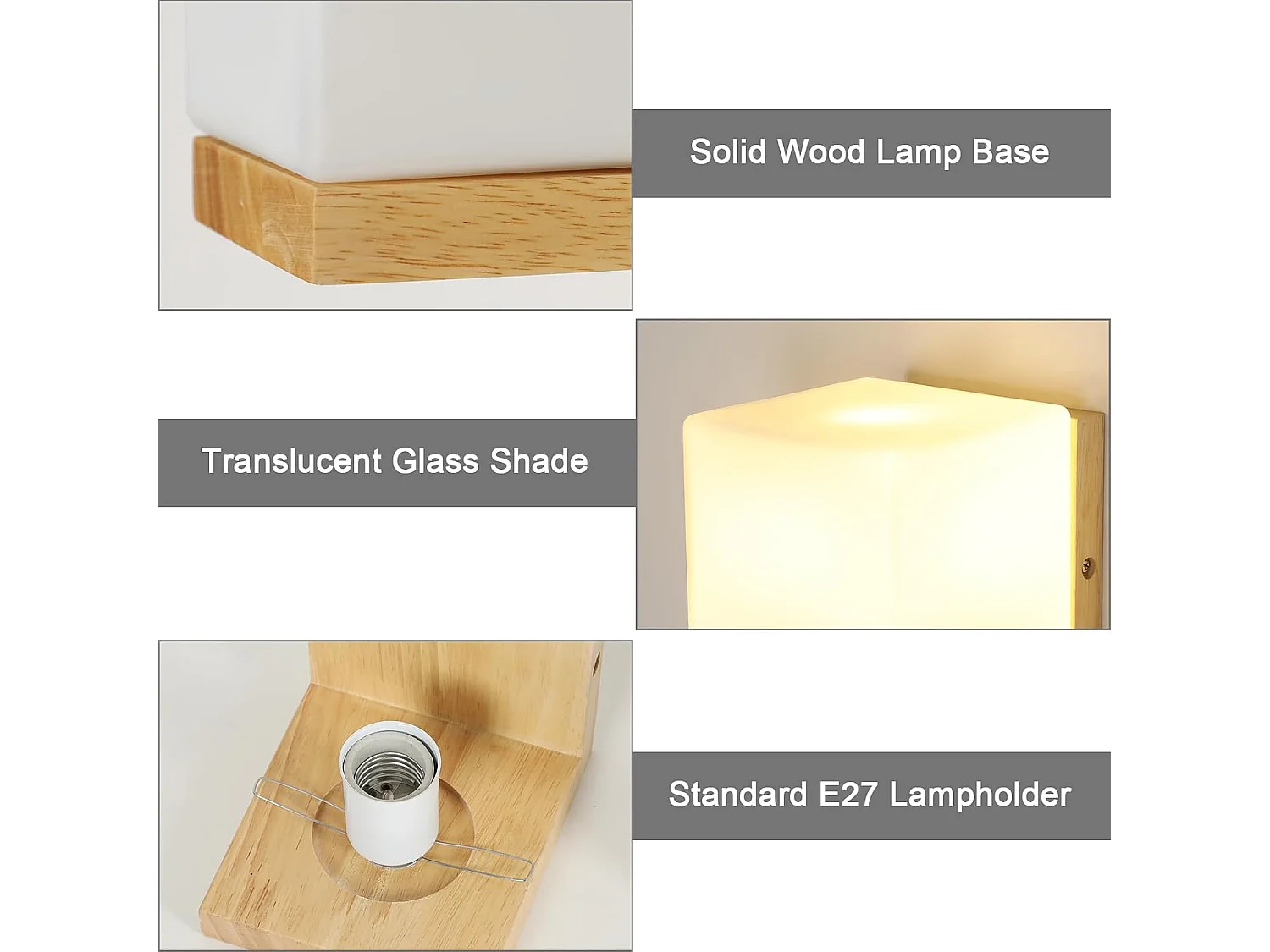 Applique Murale Intérieur Vintage, Moderne Lampe Murale en Bois et Verre, E27 Applique Murale Bois pour Chambre Salon Couloir Salle à Manger, Cuisine