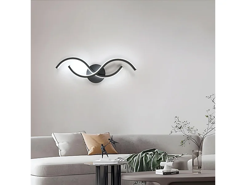 Applique Murale Intérieure,Moderne Lampe Murale Noir,15W Appliques LED Design Incurvée,Luminaire Murals en Acryliquel pour Chambre,Blanc Froid 6500K