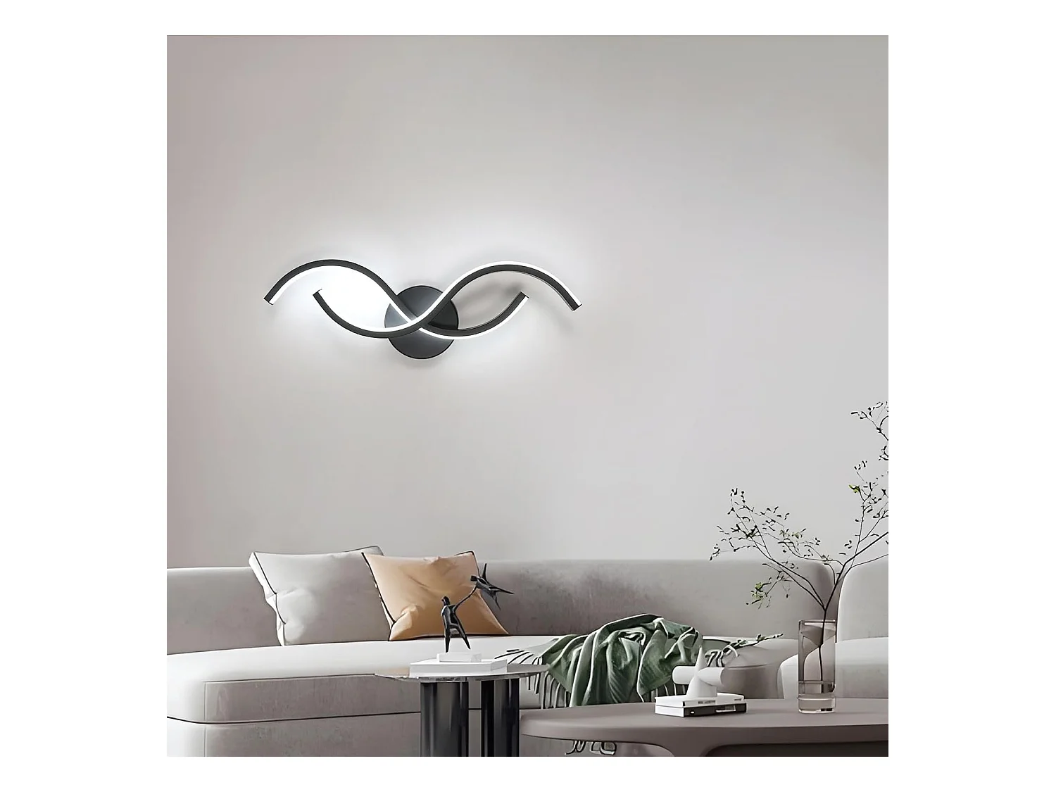Applique Murale Intérieure,Moderne Lampe Murale Noir,15W Appliques LED Design Incurvée,Luminaire Murals en Acryliquel pour Chambre,Blanc Froid 6500K