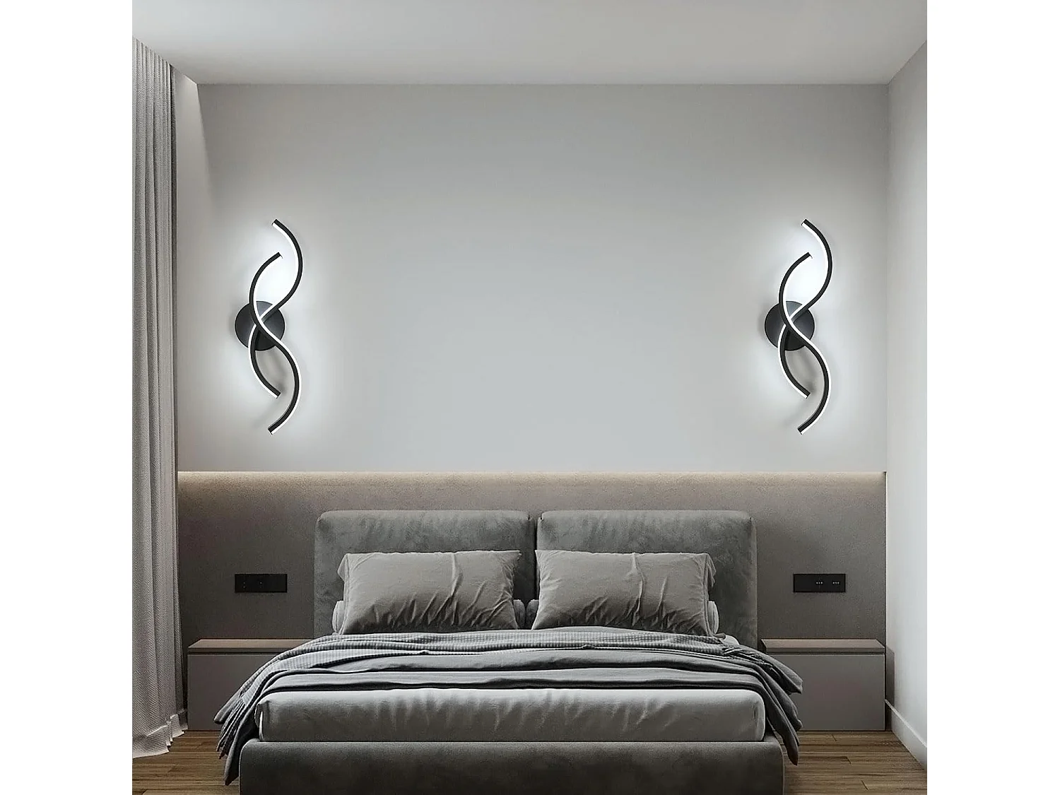 Applique Murale Intérieure,Moderne Lampe Murale Noir,15W Appliques LED Design Incurvée,Luminaire Murals en Acryliquel pour Chambre,Blanc Froid 6500K