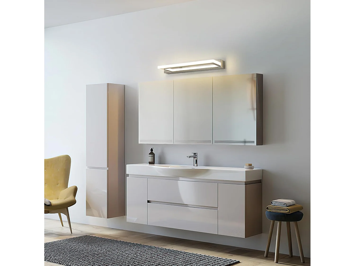 Lampe pour Miroir LED Salle de Bains 9W 800LM,Lampe Miroir 42cm 4500K Blanc Neutre,Applique Murale Intérieure Moderne pour Miroir Armoir Tableau