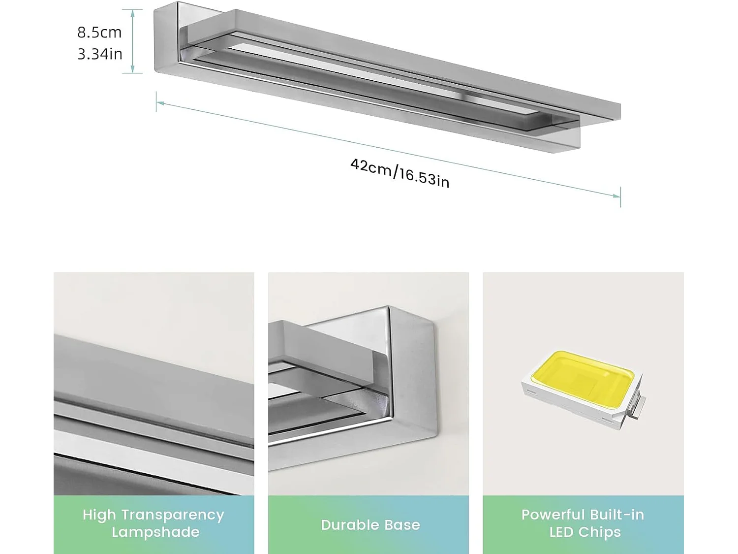 Lampe pour Miroir LED Salle de Bains 9W 800LM,Lampe Miroir 42cm 4500K Blanc Neutre,Applique Murale Intérieure Moderne pour Miroir Armoir Tableau