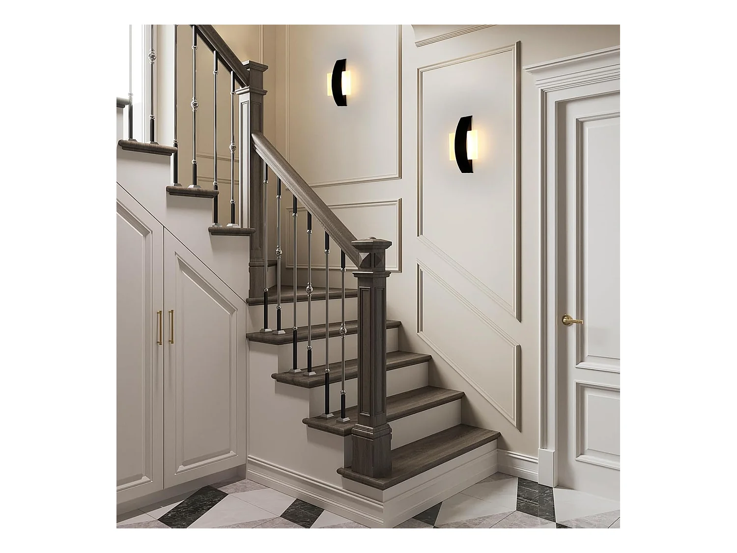 Applique Murale Intérieure LED, 12W 1350LM Lampe Murale LED Moderne Noir, Luminaire Mural LED en Acrylique pour Chambre, Salon, Couloir, Escalier, Blanc Chaud 3000K