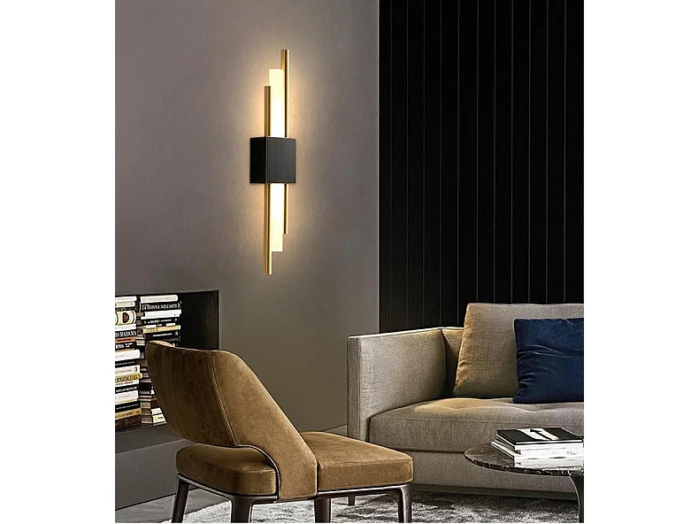 Applique Murale Intérieure LED, Moderne Lampe Murale 10W 3000K Lumière Chaude, Acrylique Luminaire Mural pour Salon Chambre Couloir Escalier, Noir+Or