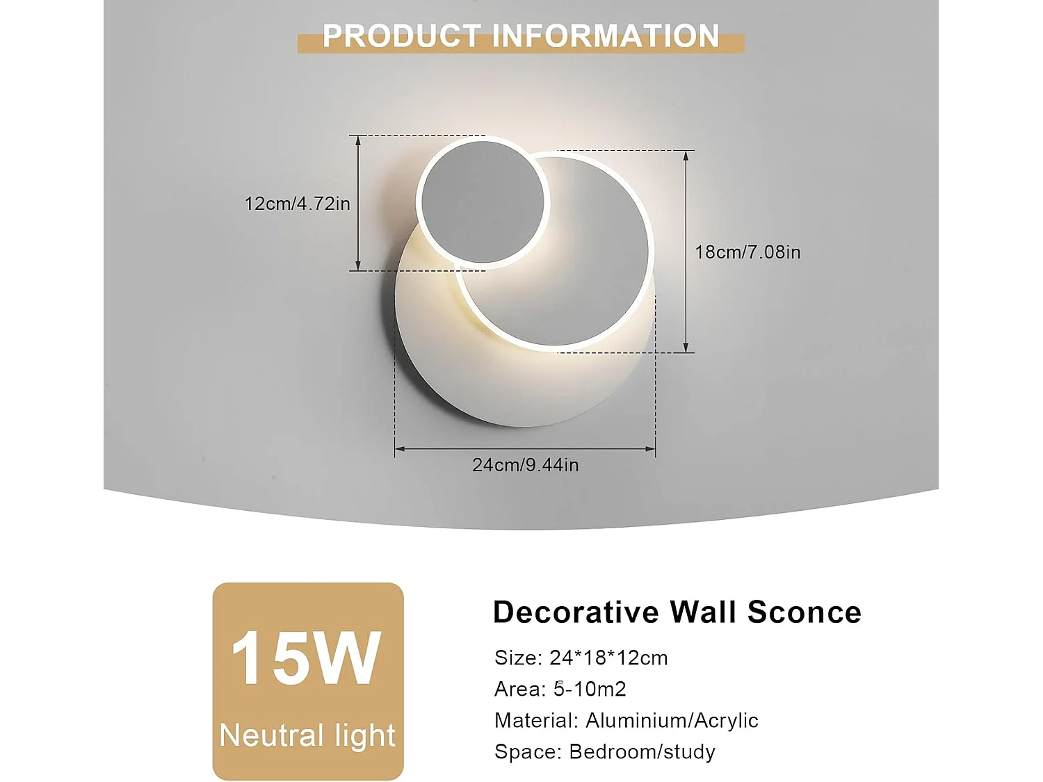 Applique Murale Moderne Intérieur LED,15W 1687LM Créatif 3 en 1 350° Rotatif Lampe Murale, Éclairage Acrylique Luminaire Mural,4500K Lumière Neutre
