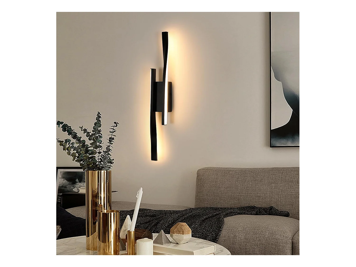 Applique Murale Intérieur LED,16W 2500LM Design Minimaliste Lampe Murale Moderne,Ligne Noire Applique Murale LED pour Chambre Salon,Blanc chaud 3000K