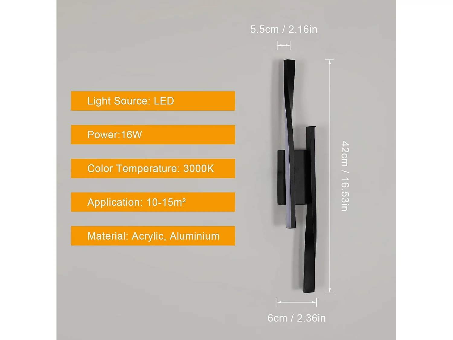 Applique Murale Intérieur LED,16W 2500LM Design Minimaliste Lampe Murale Moderne,Ligne Noire Applique Murale LED pour Chambre Salon,Blanc chaud 3000K