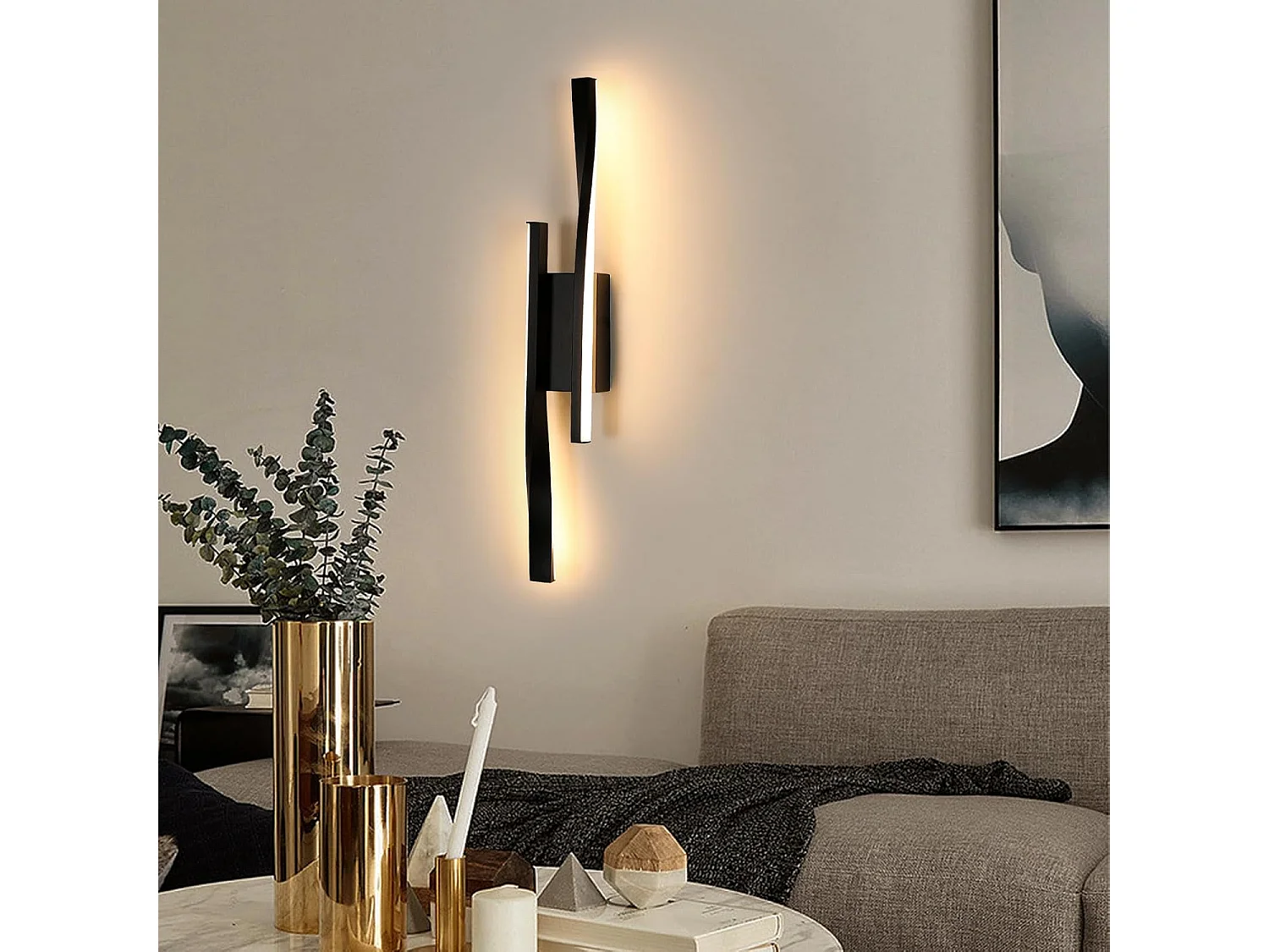 Applique Murale Intérieur LED,16W 2500LM Design Minimaliste Lampe Murale Moderne,Ligne Noire Applique Murale LED pour Chambre Salon,Blanc chaud 3000K