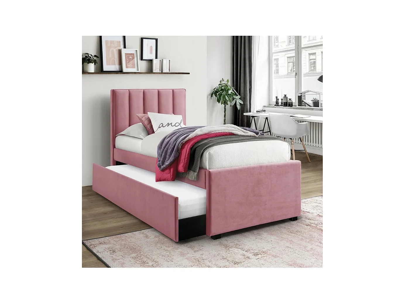 Letto a scomparsa rosa 90 x 200 cm con rete a doghe Tom