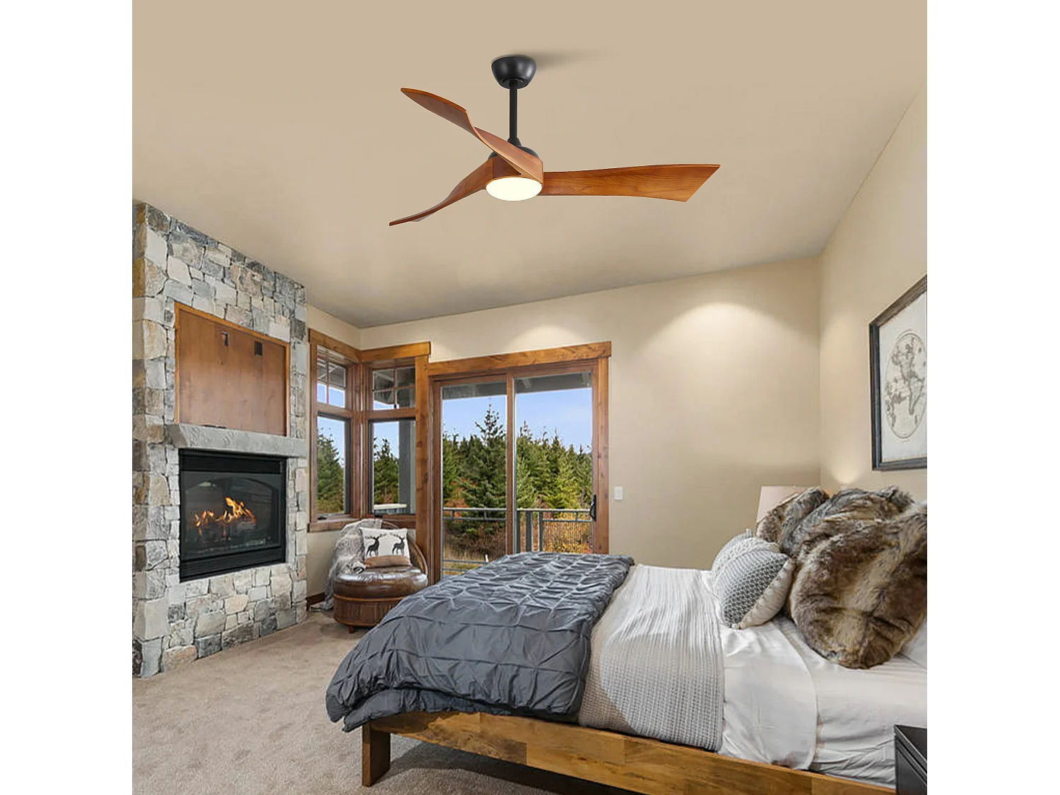 Ventilateur de Plafond Minimaliste en Bois Massif 52 Pouces, Moteur Réversible CC, Design Moderne – Pour Salon, Chambre, Terrasse