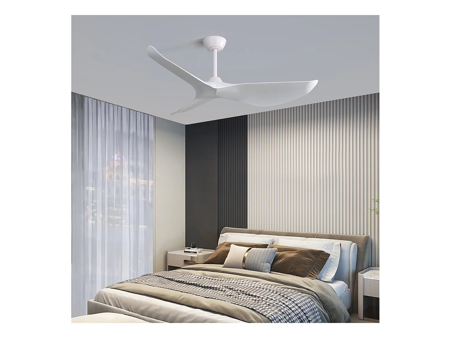 Ventilateur de Plafond Moderne 52 pouces en ABS - Moteur CC Réversible - Silencieux et Économe en Énergie - Idéal Intérieur et Extérieur