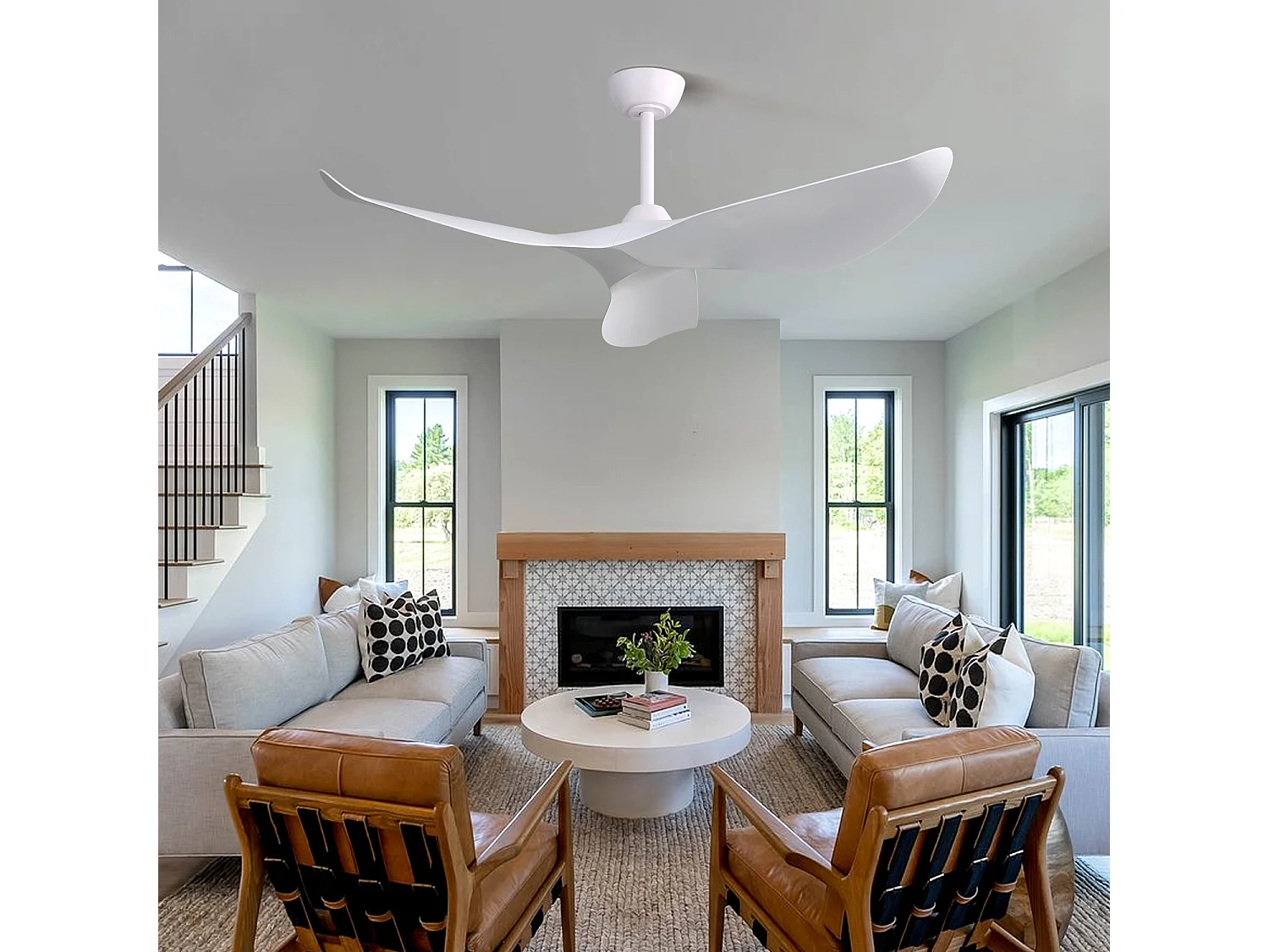 Ventilateur de Plafond Moderne 52 pouces en ABS - Moteur CC Réversible - Silencieux et Économe en Énergie - Idéal Intérieur et Extérieur