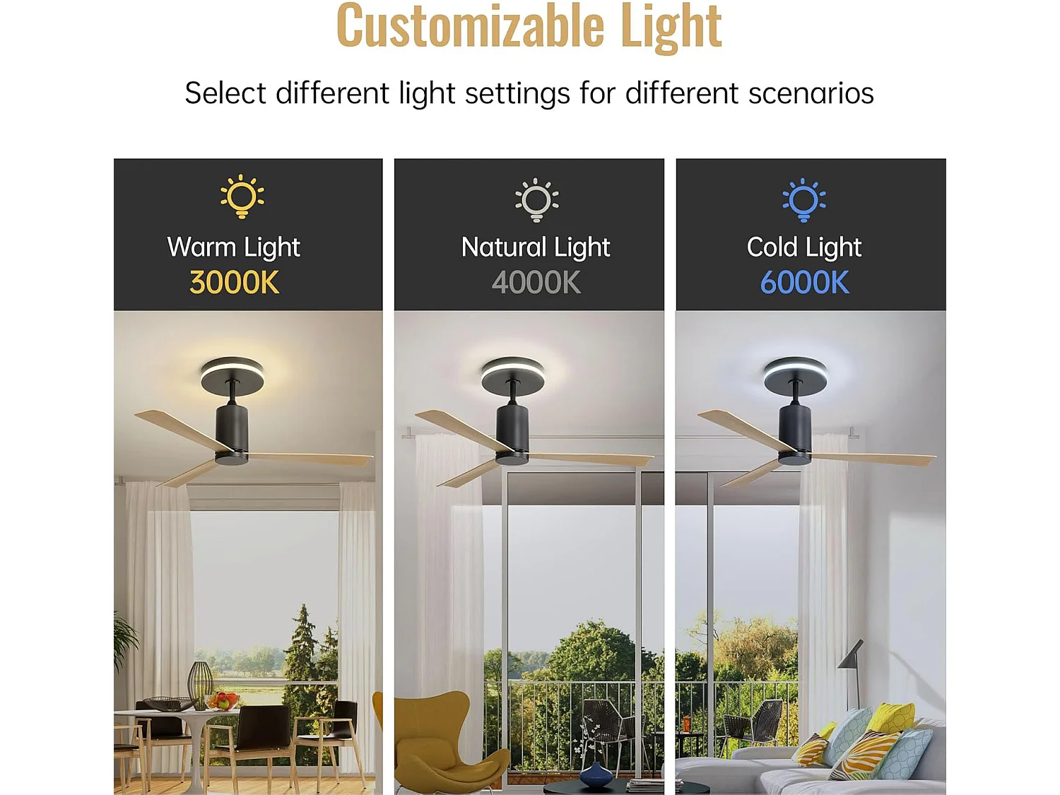 Ventilateur de Plafond 52 Pouces avec Lumière LED 3CCT – Moteur Réversible CC – Télécommande – Idéal pour Grandes Pièces