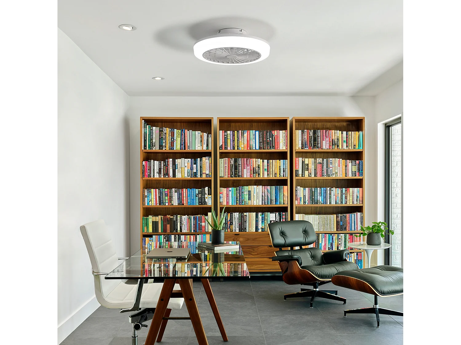 Ventilateur plafond sans pales 18" LED 60W 3CCT, moteur CC, télécommande – chambre, cuisine, bureau