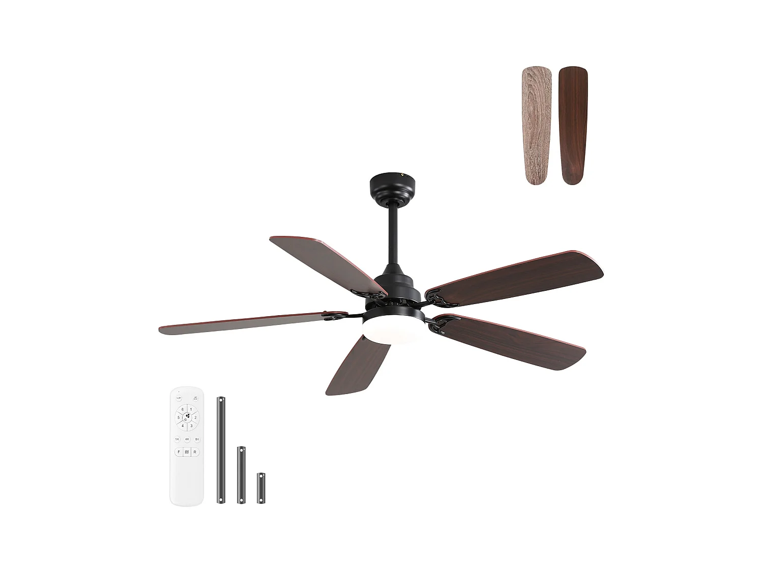 Ventilateur de Plafond Moderne 52 pouces avec Lumière LED 18W - Moteur CC Réversible - Télécommande et Minuterie - Pour Salon, Chambre, Bureau