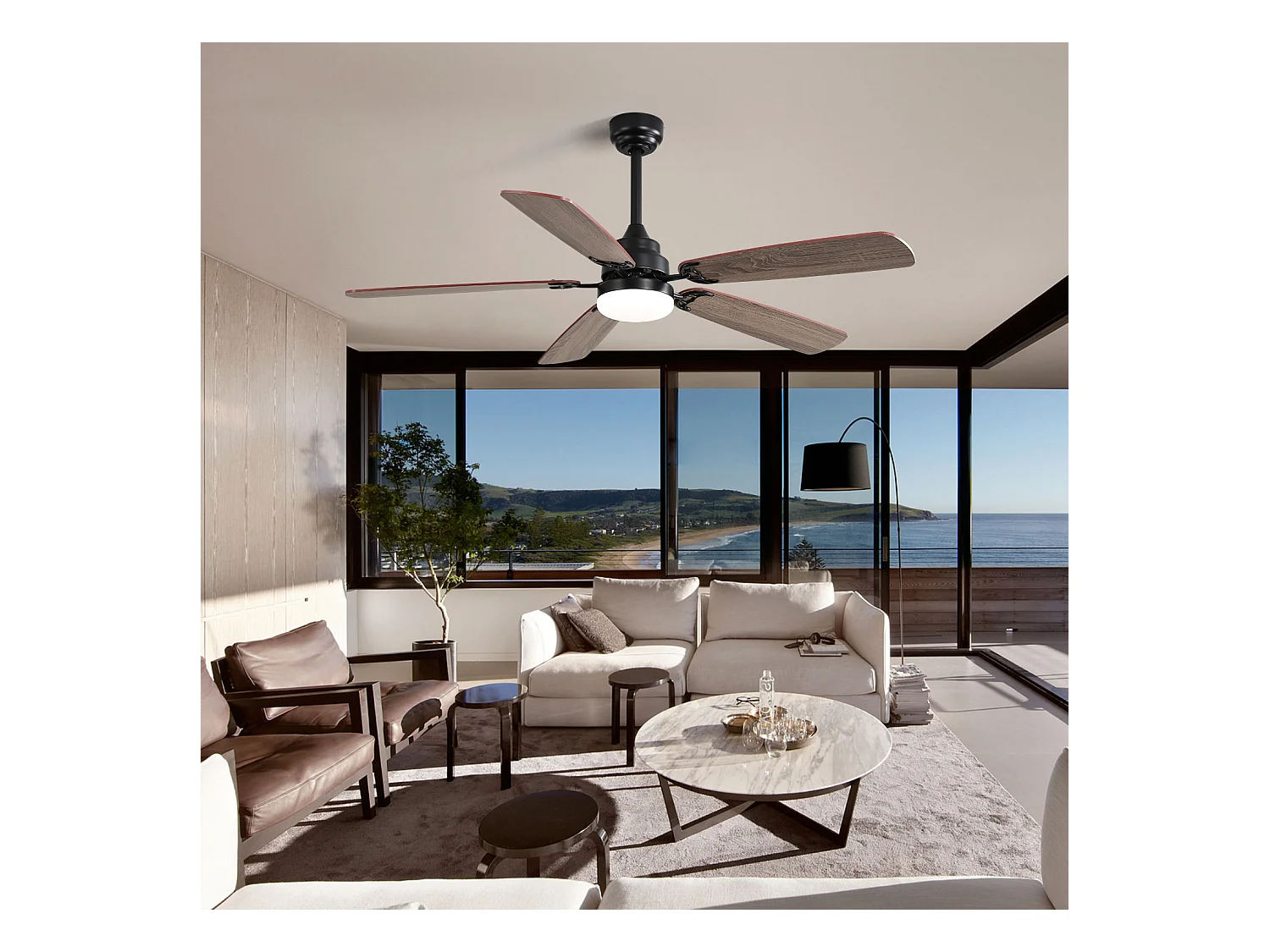 Ventilateur de Plafond Moderne 52 pouces avec Lumière LED 18W - Moteur CC Réversible - Télécommande et Minuterie - Pour Salon, Chambre, Bureau