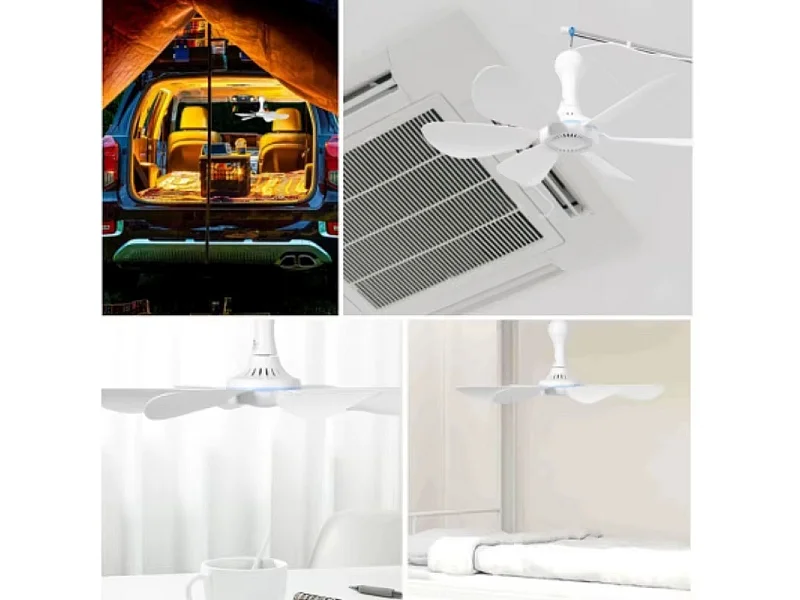 Ventilateur USB silencieux à 6 pales, ventilateur de plafond à 4 vitesses, ventilateur suspendu pour lit de camping, sans télécommande