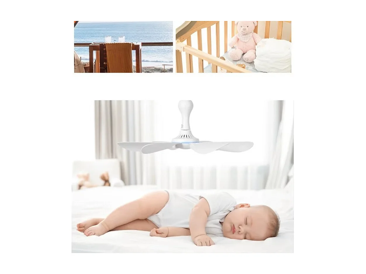 Ventilateur USB silencieux à 6 pales, ventilateur de plafond à 4 vitesses, ventilateur suspendu pour lit de camping, sans télécommande