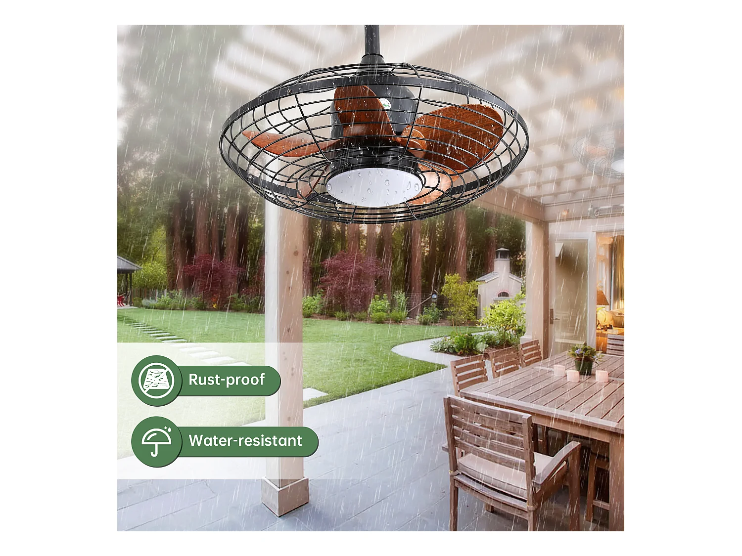 Ventilateur de Plafond Extérieur 20 Pouces - Moteur CC Réversible - LED 18W - Résistant à l'Eau - Télécommande et Minuterie