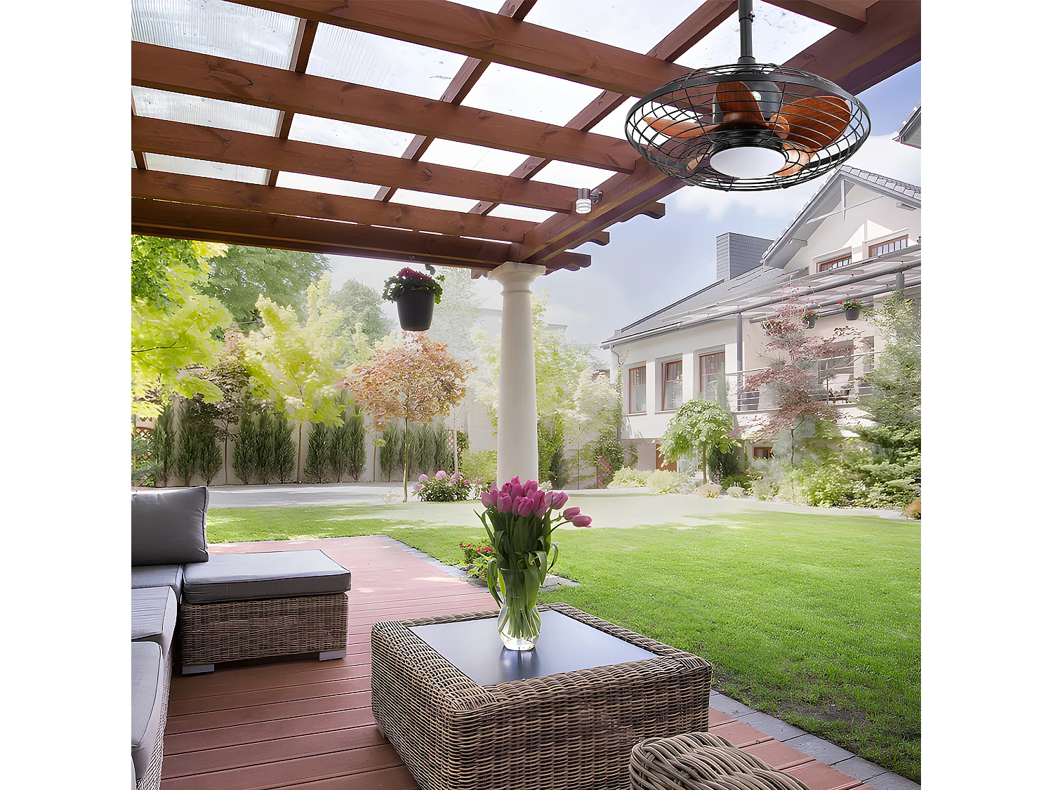 Ventilateur de Plafond Extérieur 20 Pouces - Moteur CC Réversible - LED 18W - Résistant à l'Eau - Télécommande et Minuterie