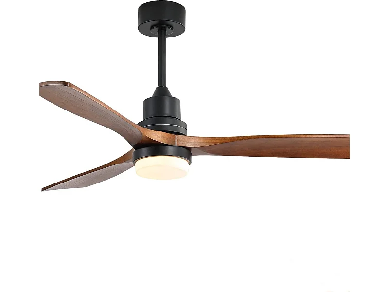 Ventilateur Plafond Bois Massif 132 cm avec LED – Moteur DC Réversible Silencieux – Pour Salon, Chambre, Patio