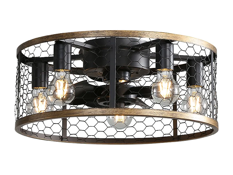 Ventilateur plafond industriel 20" avec lumière – cage métal/bois – moteur CC réversible – petites pièces