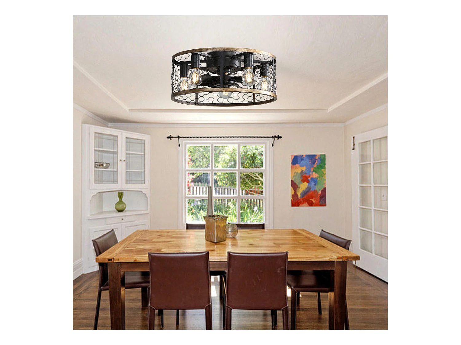 Ventilateur plafond industriel 20" avec lumière – cage métal/bois – moteur CC réversible – petites pièces