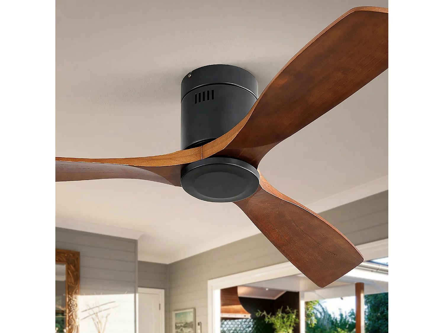 Ventilateur de Plafond 132 cm avec Lumière LED – Pales Bois – Moteur DC Réversible Silencieux – Design Moderne pour Intérieur