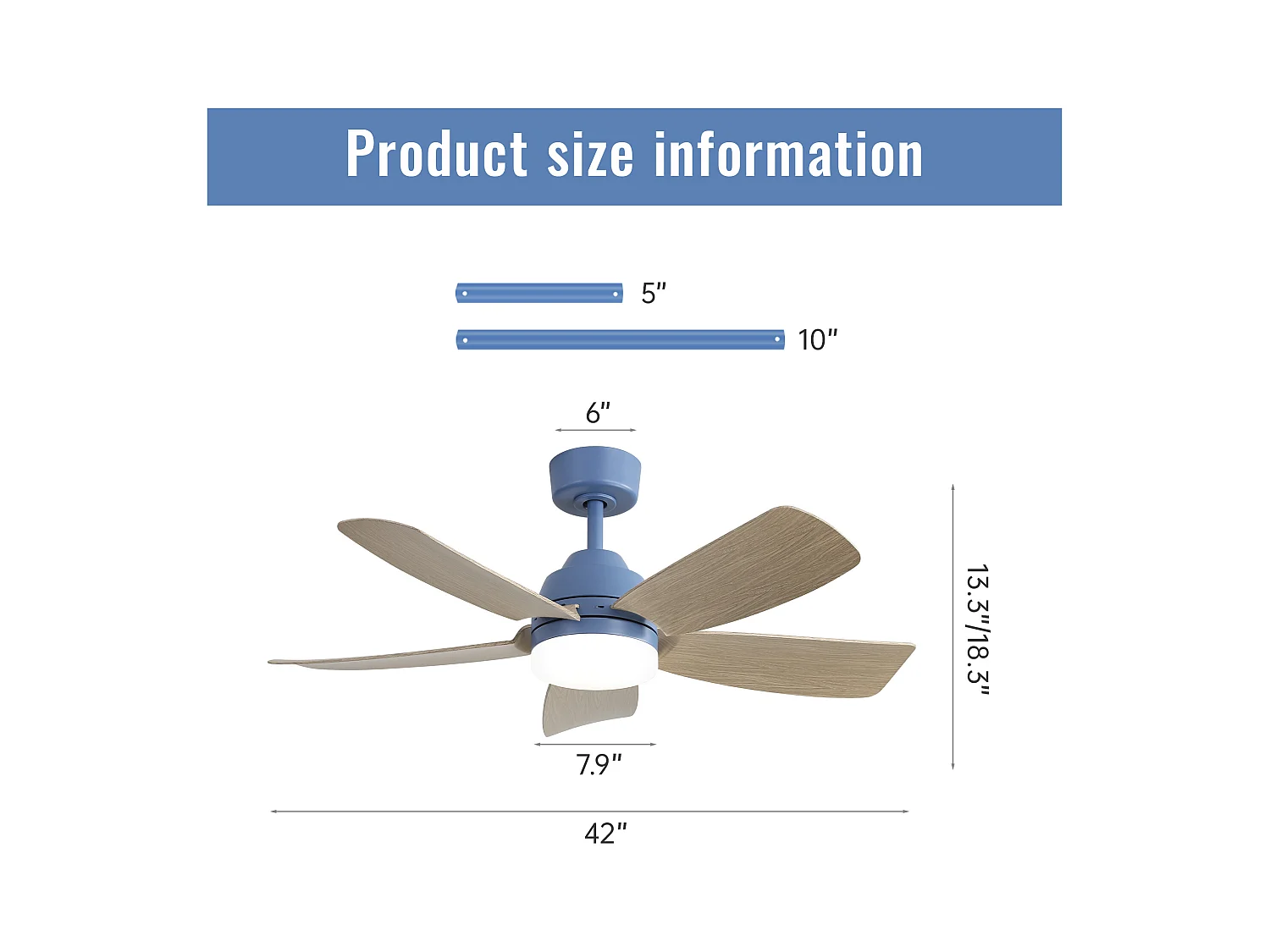 Ventilateur de Plafond 42 Pouces avec Lumière LED 3CCT – Moteur Réversible CC – Télécommande – Pour Petites et Moyennes Pièces